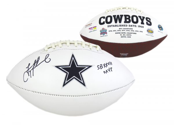 Troy Aikman Autographed/Signed Dallas Cowboys Embroidered NFL Logo Football with "HOF 06" Inscription