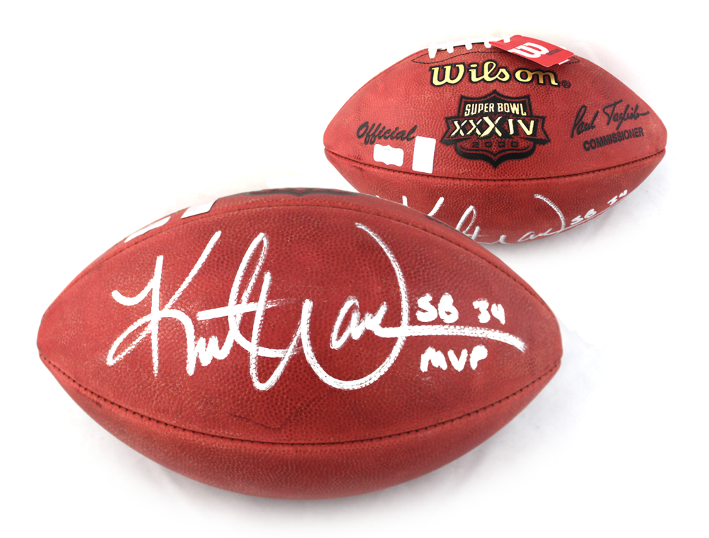 Kurt Warner Signed Authentic Wilson Super Bowl 34 NFL Football with "SB 34 MVP" Inscription-0