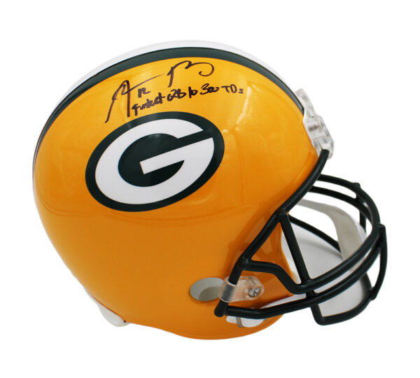 Aaron Rodgers Signed Green Bay Packers Full Size NFL Helmet with "Fastest QB to 300 TD" Inscription