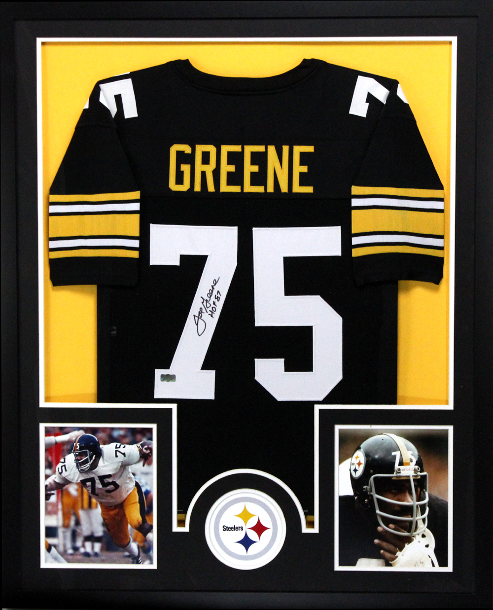 Joe Greene Signed Pittsburgh Steelers Framed Custom Black Jersey With "HOF 87" Inscription-0