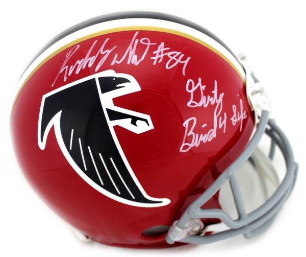 Roddy White Signed Atlanta Falcons Riddell NFL Authentic Full-Size Throwback Red Helmet With "Dirty Bird 4 Life" Inscription-0