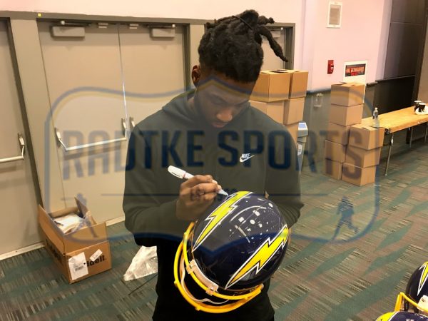 Mike Williams Signed Los Angeles Chargers Riddell Throwback Full Size Authentic Blue Helmet With "2017 1st Round Pick" Inscription-32516