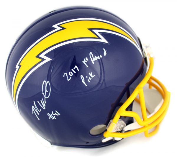 Mike Williams Signed Los Angeles Chargers Riddell Throwback Full Size Authentic Blue Helmet With "2017 1st Round Pick" Inscription-0