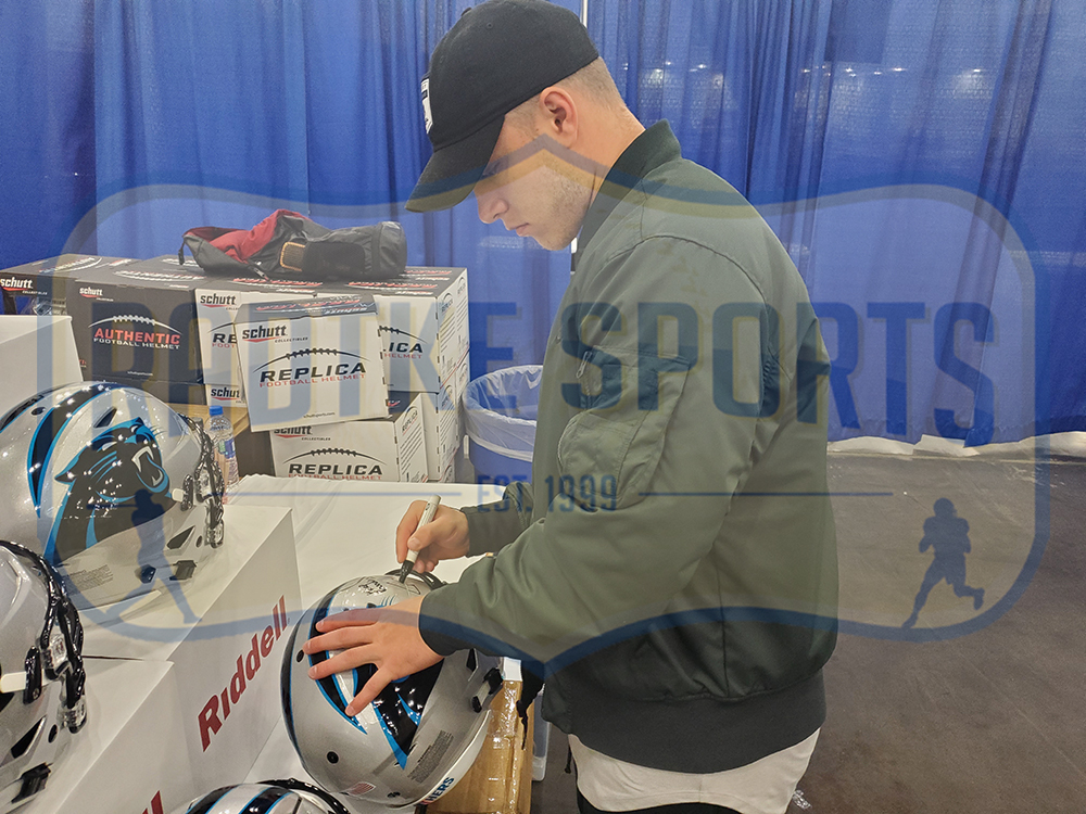Christian McCaffrey Signed Carolina Panthers Speed Flex Authentic NFL Helmet with "Keep Pounding" inscription - Image 5