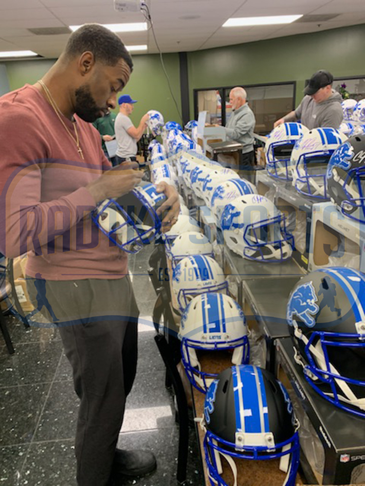 Calvin Johnson Signed Detroit Lions Speed Authentic AMP NFL Helmet - Image 5