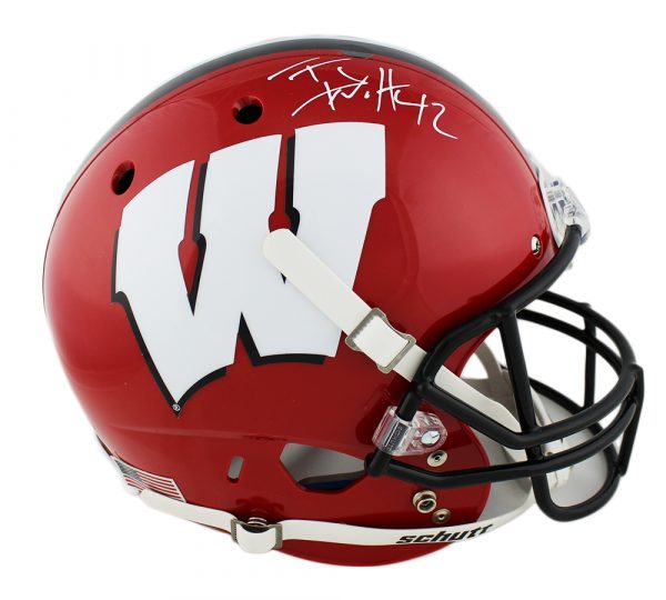 TJ Watt Signed Wisconsin Badgers Schutt Full Size Red NCAA Helmet