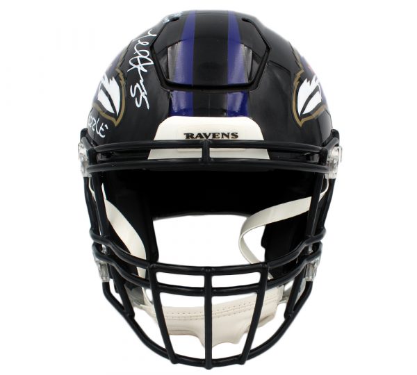 Ray Lewis & Terrell Suggs Signed Baltimore Ravens Speed Flex Authentic NFL Helmet with "SB XXV MVP & T-Sizzle" Inscription - Image 3