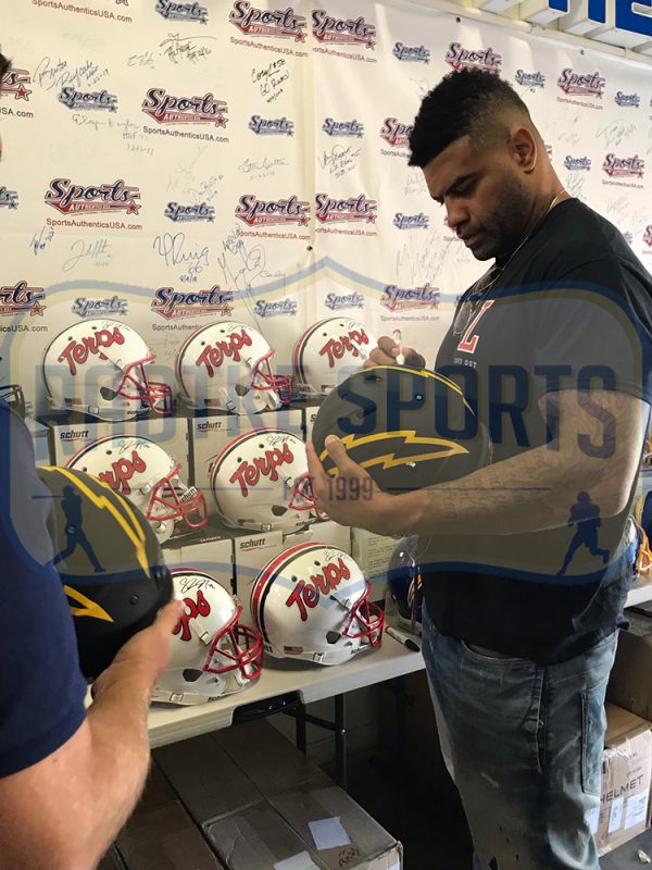 Shawne Merriman Signed Los Angeles Chargers Speed Eclispe NFL Mini Helmet - Image 2