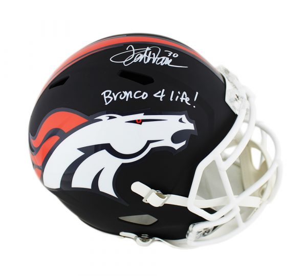 Terrell Davis Signed Denver Broncos Speed Full Size Black Matte NFL Helmet with "Bronco 4 Life!" Inscription