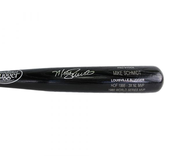 Mike Schmidt Signed Philadelphia Phillies Lousiville Slugger Black MLB Bat - Stats Engraved - Image 2