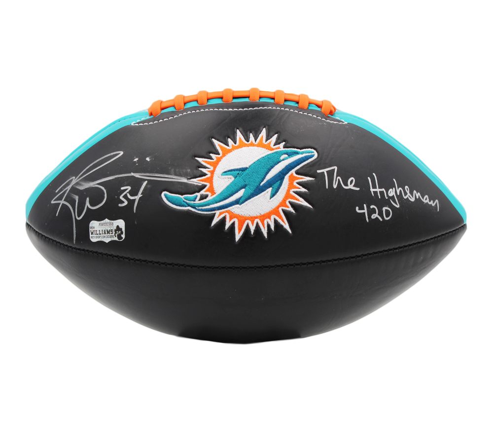 Ricky Williams Signed Miami Dolphins Embroidered Black NFL Football with "The Highsman 420" Inscription - Image 2