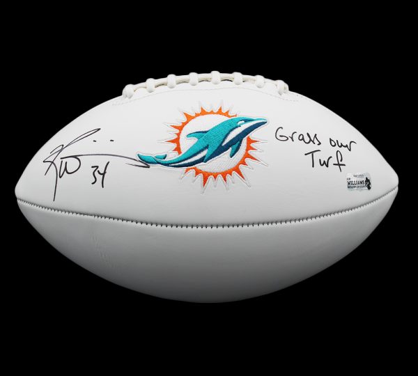 Ricky Williams Signed Miami Dolphins Embroidered White NFL Football with "Grass over Turf" Inscription - Image 2