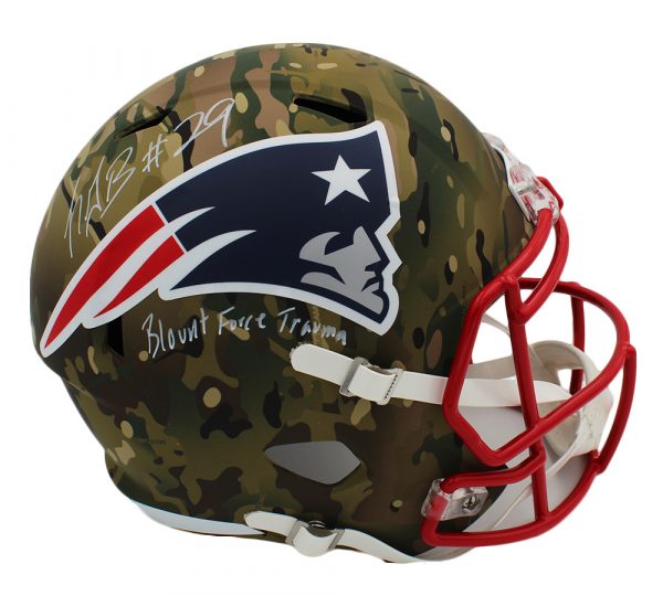 LeGarrette Blount Signed New England Patriots Speed Full Size Camo NFL Helmet with "Blount Force Trauma" Inscription
