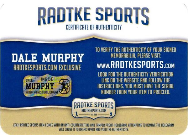 Dale Murphy Signed Atlanta Braves Rawlings Big Stick Black MLB Bat With "Last to Wear#3" Inscription - Image 4