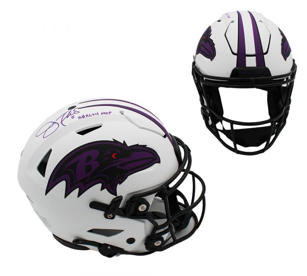 Joe Flacco Signed Baltimore Speed Flex Authentic Lunar Helmet With "SB MVP" Inscription - Image 6