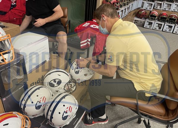 Steve Young Signed BYU Cougars Schutt Full Size Patriotic NCAA Helmet - Image 2