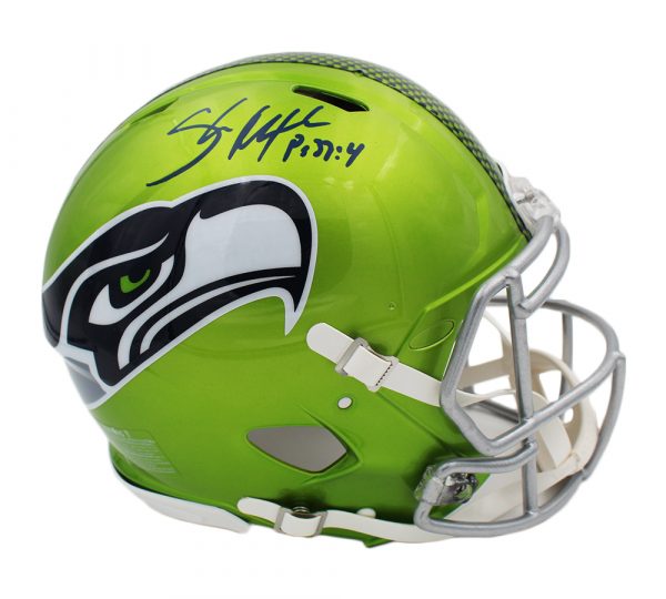Shaun Alexander Signed Seattle Seahawks Speed Authentic Flash NFL Helmet With "PS 37:4" Inscription