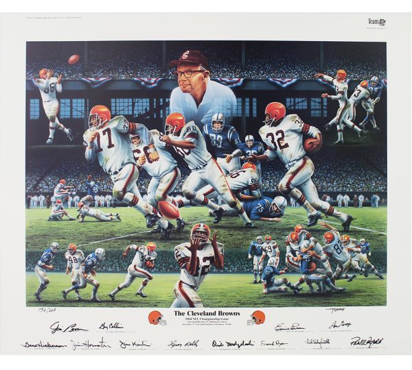 1964 NFL Championship Game Multi Signed Cleveland Browns Unframed 27x32 Lithograph Print-12 Signatures