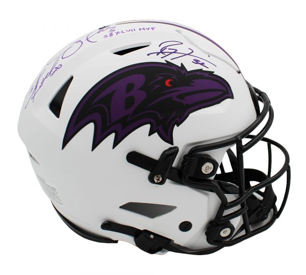 Ed Reed, Ray Lewis, and Joe Flacco Signed Baltimore Ravens Speed Flex NFL Helmet - Image 3