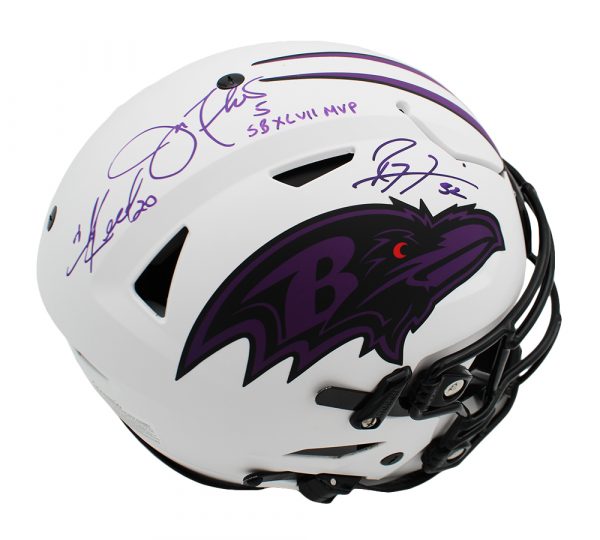 Ed Reed, Ray Lewis, and Joe Flacco Signed Baltimore Ravens Speed Flex NFL Helmet - Image 2