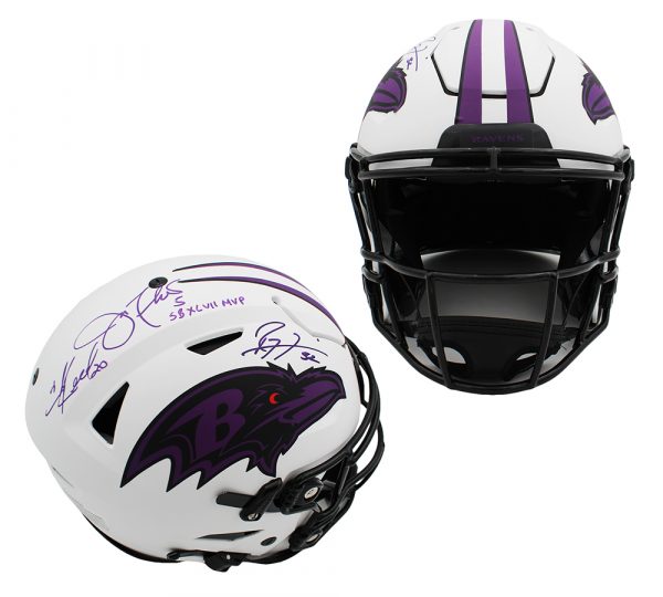 Ed Reed, Ray Lewis, and Joe Flacco Signed Baltimore Ravens Speed Flex NFL Helmet
