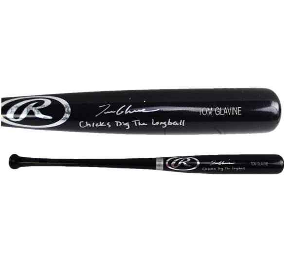 Tom Glavine Signed Atlanta Braves Rawlings Big Stick Black MLB Bat with "Chicks Dig the Longball" Inscription