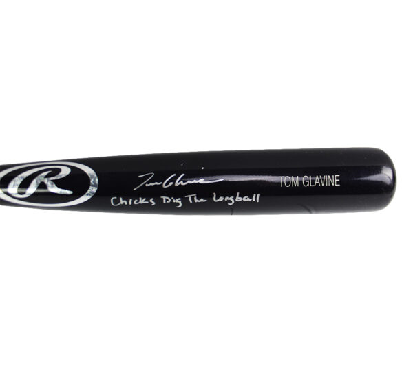 Tom Glavine Signed Atlanta Braves Rawlings Big Stick Black MLB Bat with "Chicks Dig the Longball" Inscription - Image 3