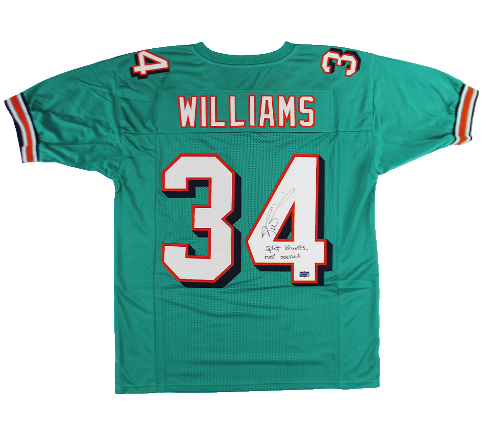 Ricky Williams Signed Miami Custom Teal Jersey with "Split Blunts Not Carries" Inscription