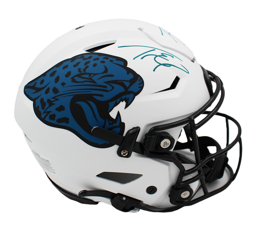 Trevor Lawrence and Travis Etienne Signed Jacksonville Jaguars Speed Flex Authentic Lunar NFL Helmet - Image 2