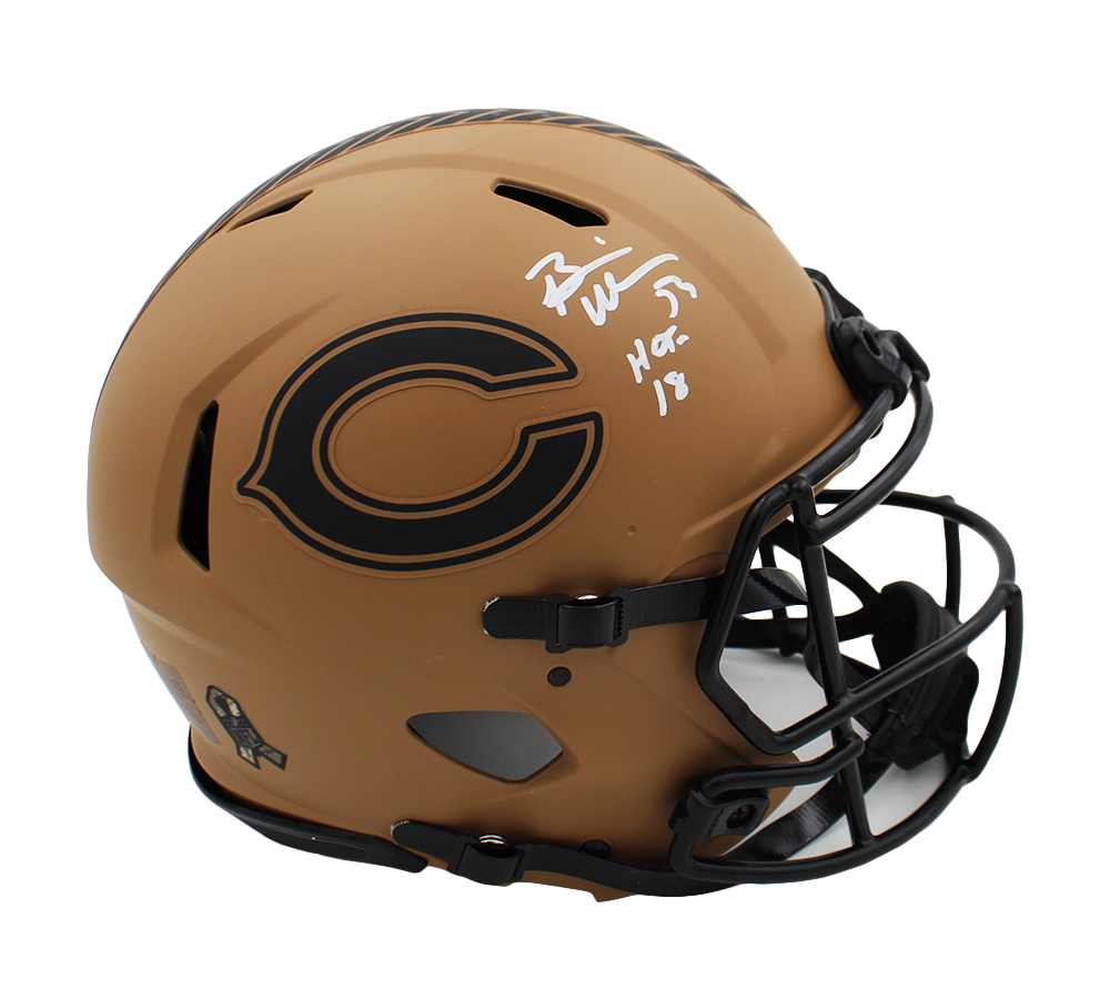 Brian Urlacher Signed Chicago Bears Speed Authentic Salute to Service 2 NFL Helmet with "HOF 18" Inscription