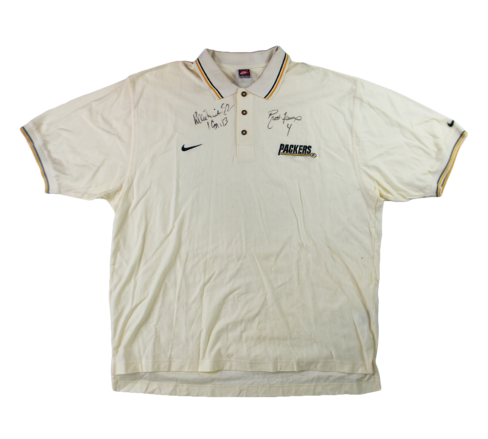 Reggie White and Brett Favre Signed Green Bay Packers Off White Collar Shirt