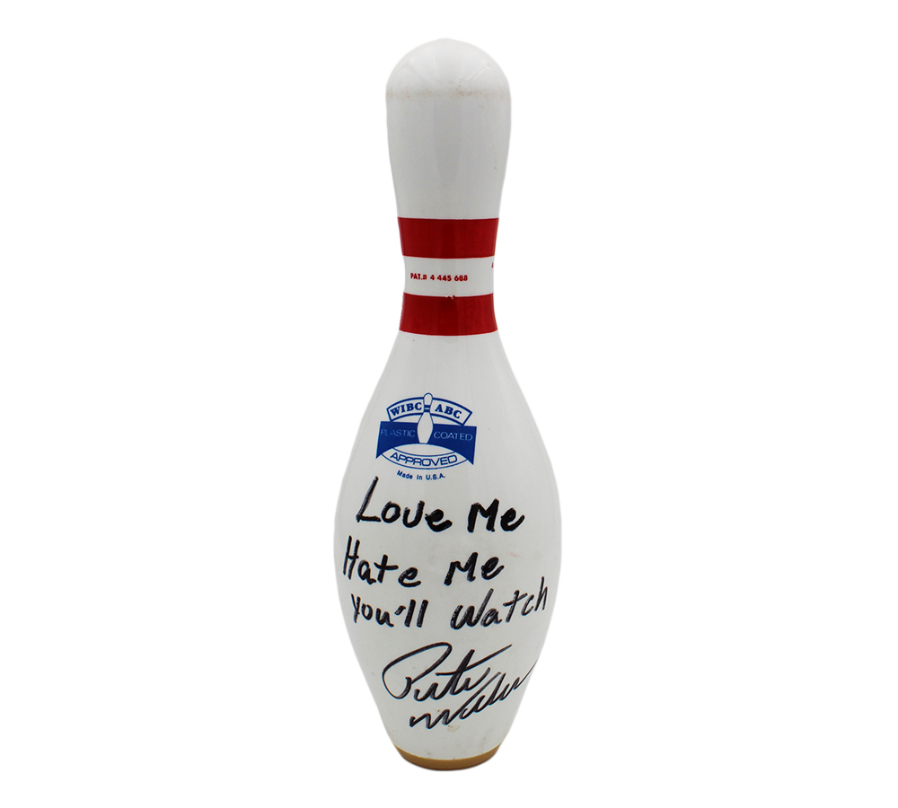 Pete Weber Signed Amflite II White Bowling Pin with "Love Me Hate Me You'll Watch" Inscription - Black Ink