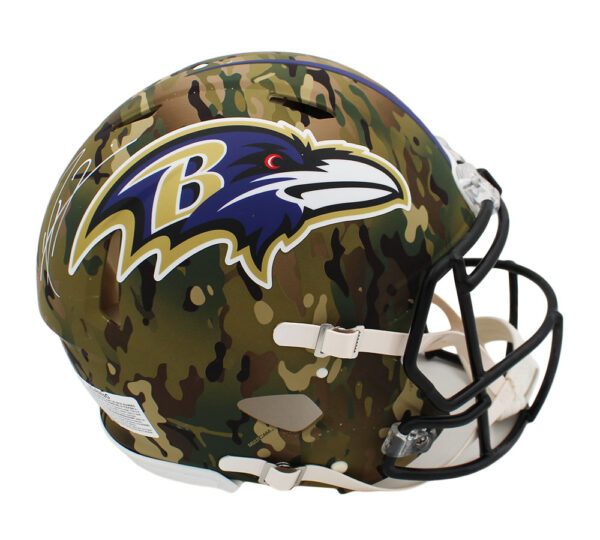 Ray Lewis Signed Baltimore Ravens Speed Authentic Camo NFL Helmet - Image 2
