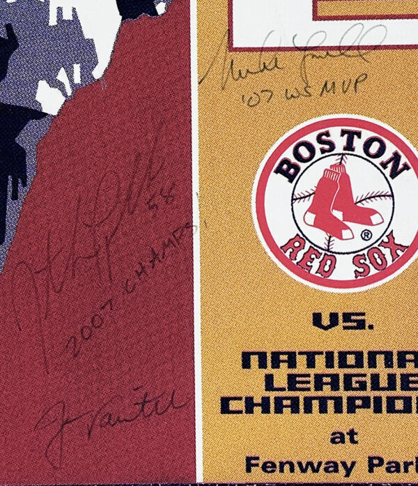 Mike Lowell, Jonathan Papelbon, and Jason Varitek Signed Boston Red Sox 15x35 Mega Ticket MLB Canvas - Image 2