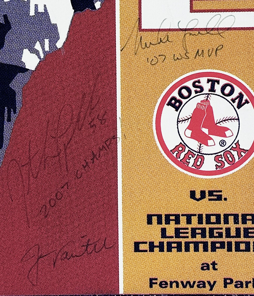 Mike Lowell, Jonathan Papelbon, and Jason Varitek Signed Boston Red Sox 15x35 Mega Ticket MLB Canvas - Image 2
