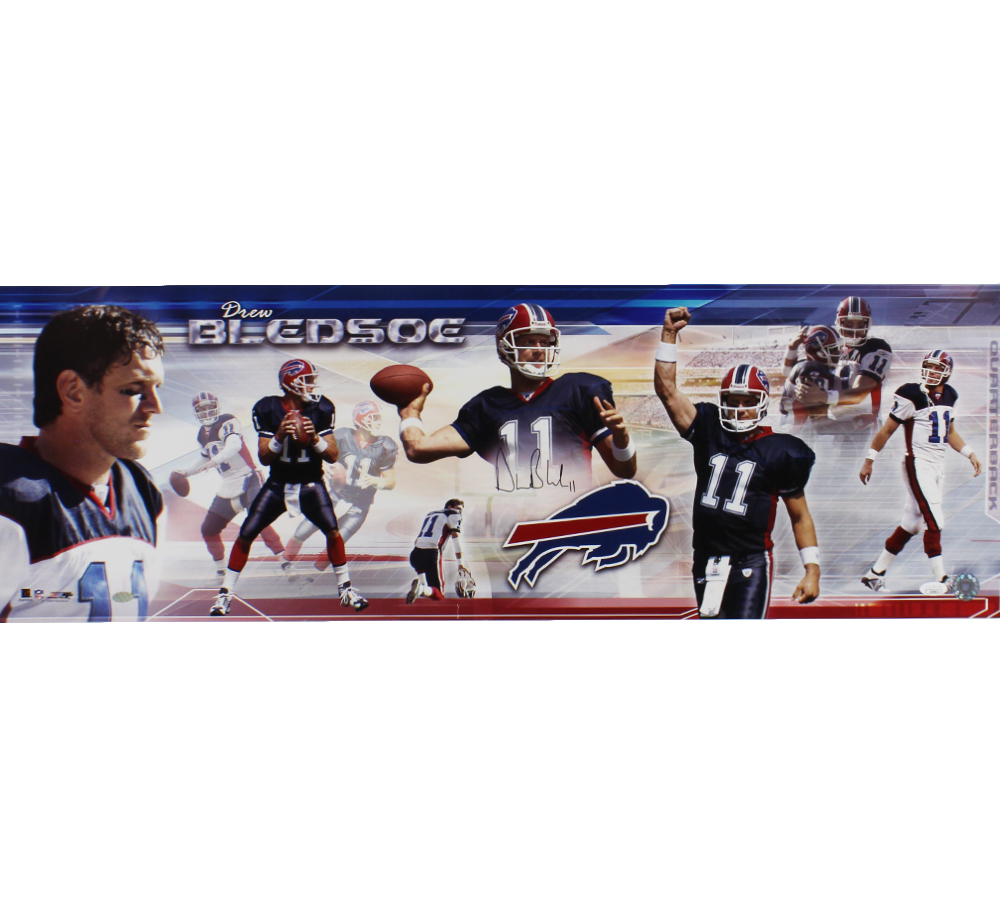 Drew Bledsoe Signed Buffalo Bills Unframed 12x36 Action Shot NFL Pano Photo