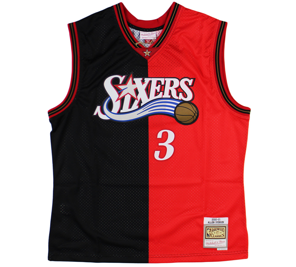 Allen Iverson Signed Philadelphia 76ers Mitchell & Ness Split Swingman 00-01 Red & Black NBA Jersey - Image 3