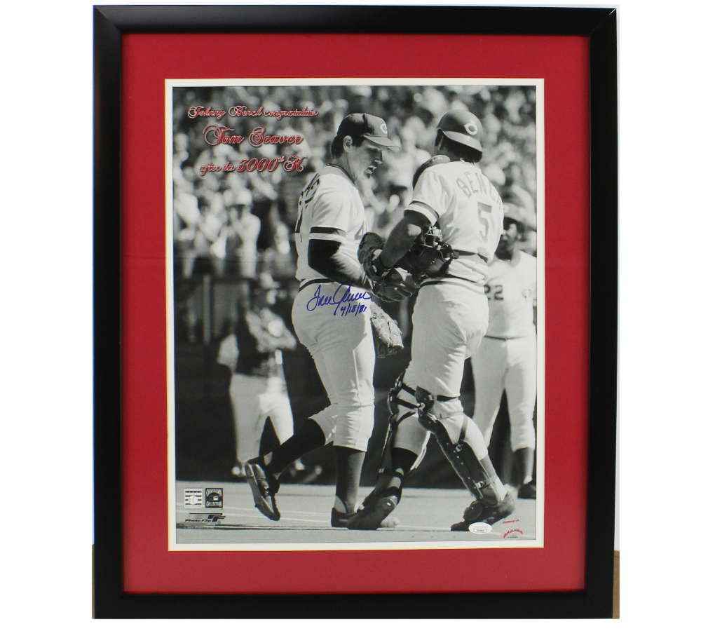 Tom Seaver Signed Cincinnati Reds Framed 16x20 B&W 3000th K MLB Photo