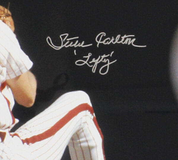Steve Carlton Signed Philadelphia Phillies Framed 16x20 MLB Pitching Photo with "Lefty" Inscription - Image 2