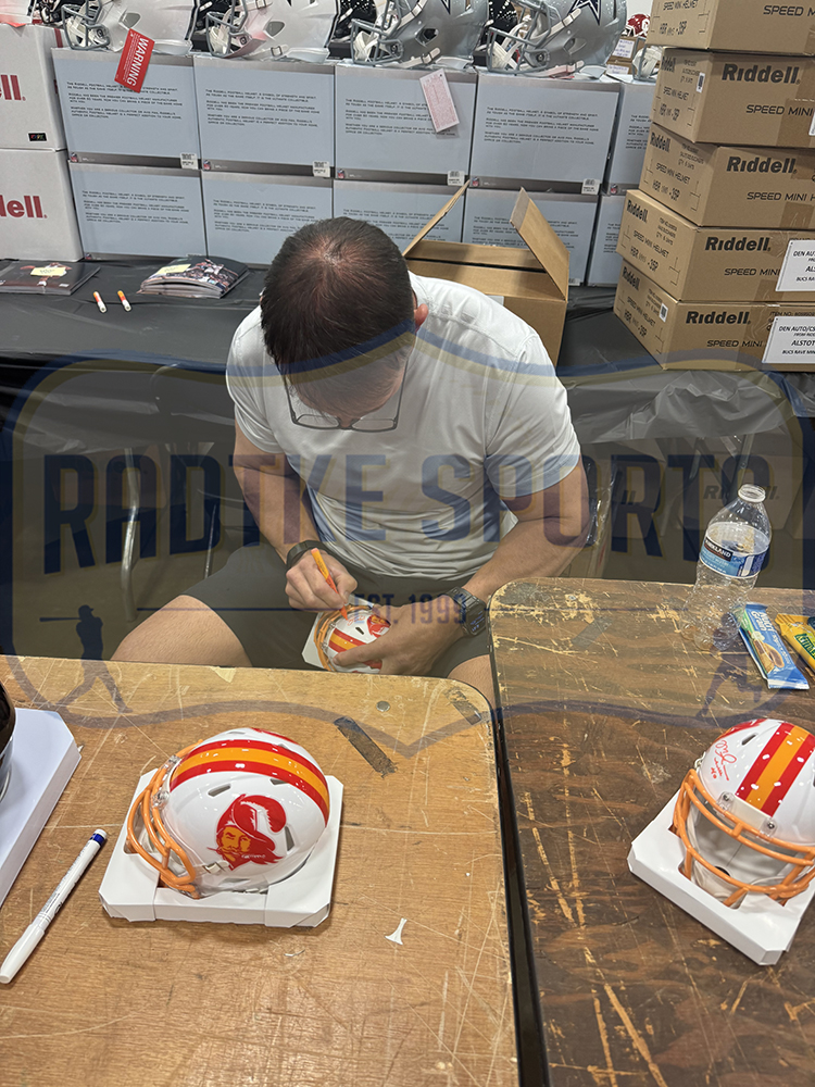 Mike Alstott Signed Tampa Bay Buccaneers Speed Throwback Creamsicle NFL Mini Helmet - Image 2