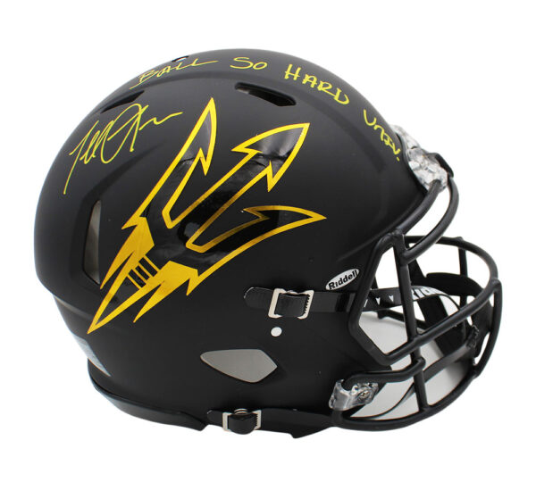 Terrell Suggs Signed Arizona Cardinals Authentic Speed Black NFL Helmet with "Ball So Hard" Inscription - Image 2