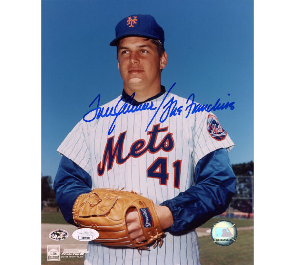 Tom Seaver Signed New York Mets Unframed 8x10 Close up Standing MLB Photo - Blue Ink with "The Franchise" Inscription