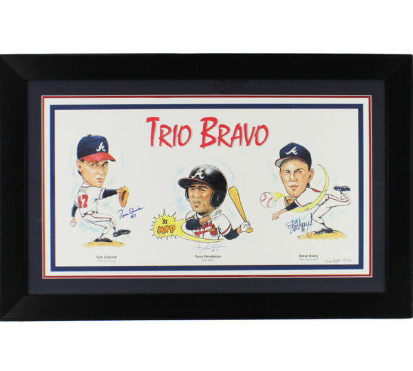 Tom Glavin, Steve Avaery, Terry Pendleton Signed Atlanta Braves Framed 15x29 Braves Trio Artwork
