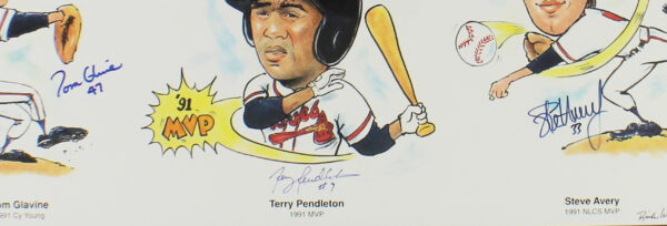 Tom Glavin, Steve Avaery, Terry Pendleton Signed Atlanta Braves Framed 15x29 Braves Trio Artwork - Image 2