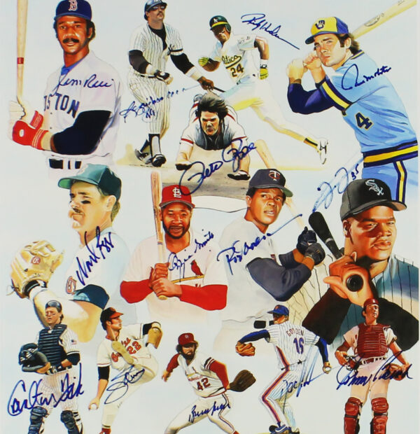 Jim Rice, Reggie Jackson, Rickey Henderson Multi-Signed #4 Field of Dreams A Team of Dreams Unframed 16x23 MLB Print with 13 additional signatures - PP 4/14 - Image 2