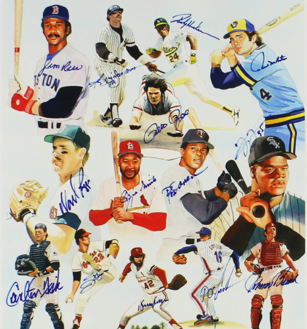Jim Rice, Reggie Jackson, Rickey Henderson Multi-Signed #8 Field of Dreams A Team of Dreams Unframed 16x23 MLB Print with 13 additional signatures - PP 10/14 - Image 2