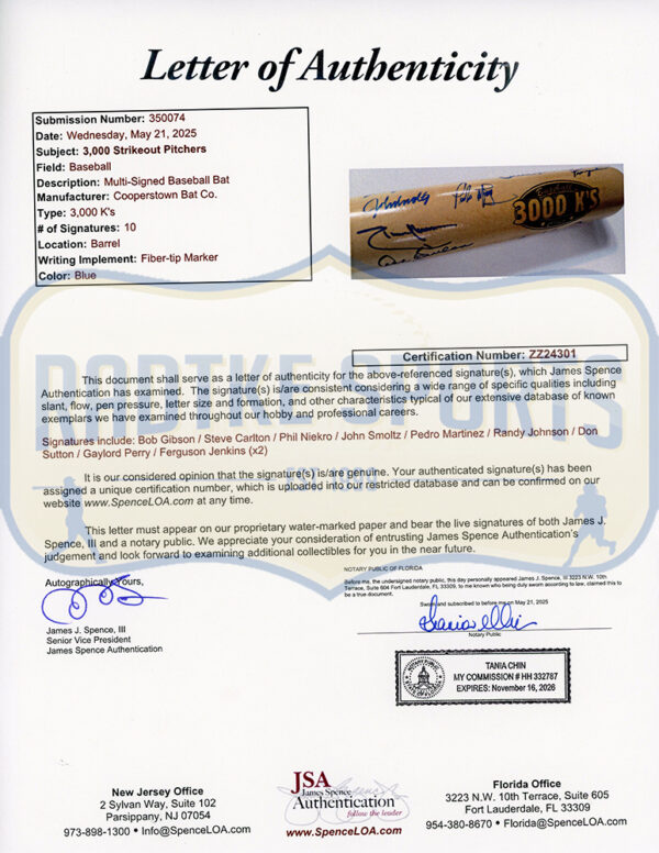 Bob Gibson, Steve Carlton Multi-Signed Cooperstown 3000's Blonde MLB Bat with 8 Additional Signatures - Image 7