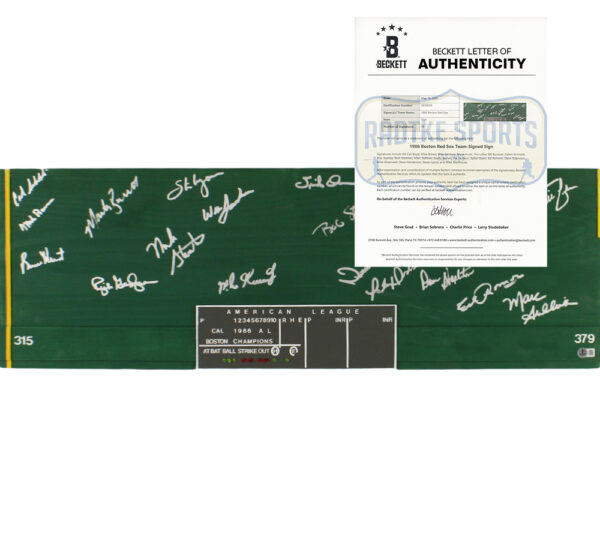 1986 Boston Red Sox Team Signed Green Home Run Wall Board with 19 Signatures Include Dave Henderson, Bruce Hurst