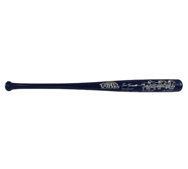 Jean Cruguet, Ron Turcotte, Steve Cauthen Signed Cooperstown Triple Crown Blue Bat with Jockey's Stats Inscriptions - Image 6
