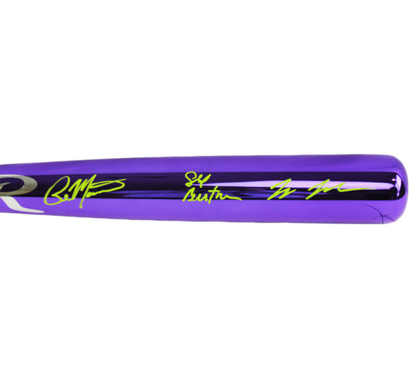 LSU Coaches Jay Johnson, Paul Manieri, and Skip Bertman Signed LSU Tigers Rawlings Purple Chrome NCAA Bat - Image 3